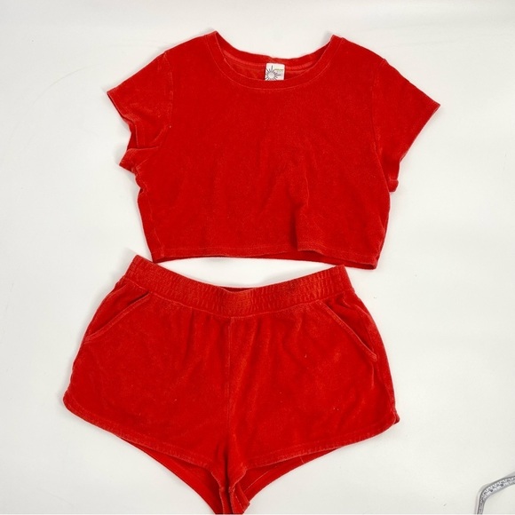 OFFLINE by Aerie Summer Lights Terry Cropped T-Shirt & Short Set Red L/XL - Picture 3 of 15